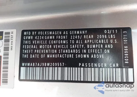 2011 Volkswagen Golf 2.5L 2-Door from USA, damaged, VIN WVWAB7AJ9BW209557